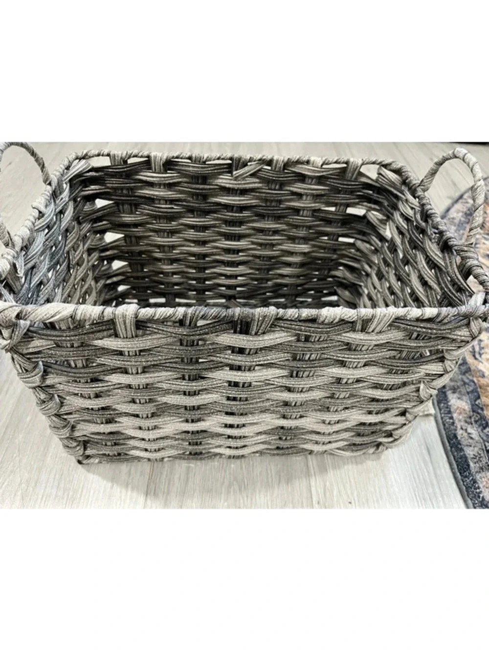 Medium size Plastic grey wicker storage basket
